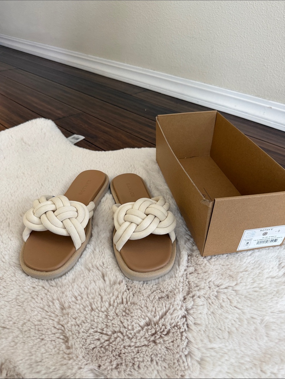 Woven Knot Slide Sandals in Cream